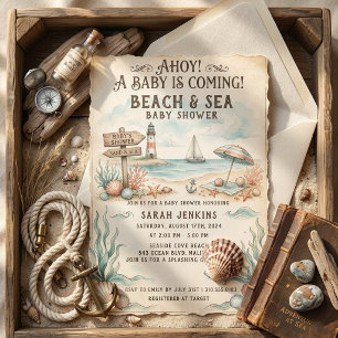 Vintage strand zee nautisch kust baby shower kaart
