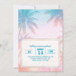 Vintage strand zonsondergang palmbomen pastel kaart
