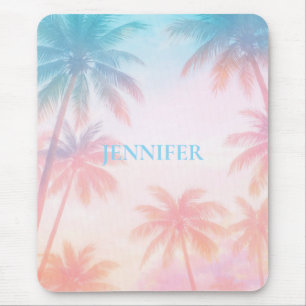 Vintage strand zonsondergang palmbomen pastel muismat