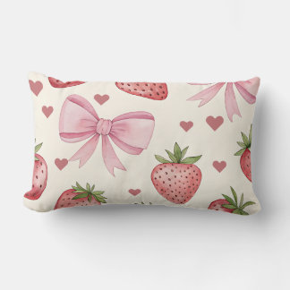 Vintage Strawberry and Pink Bows Coquette Pillow Kussen