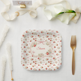 Vintage Strawberry Floral Seamless cottagecore Papieren Bordje