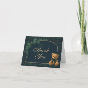 Vintage strik jasje teddybeer jongens baby shower bedankkaart