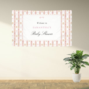 Vintage Strik Roze Bloemige Baby Shower Welkom Bor Spandoek