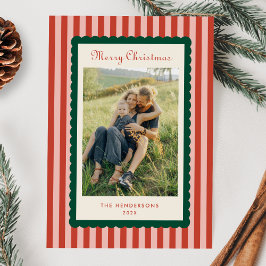 Vintage Stripes and Scallops Photo  Feestdagenkaart