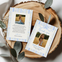 Vintage Stripes Blue Bow Graduation Photo