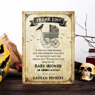Vintage Stroller Halloween Baby shower Bedankkaart