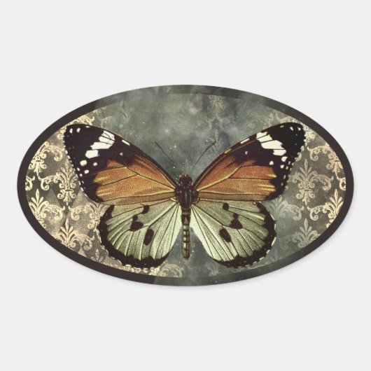 Vintage Style Butterfly Gothic Ovale Sticker (Voorkant)
