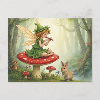 Vintage Style Fairy Tale Flautist Briefkaart