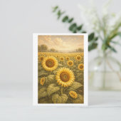 Vintage-Style Field of Sunflowers Briefkaart (Staand voorkant)