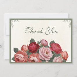 Vintage Style Florals - Pink Red Peach Roses Bedankkaart