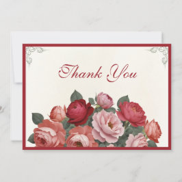 Vintage Style Florals - Pink Red Peach Roses Bedankkaart