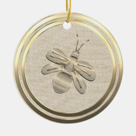 Vintage Style Gold Christmas Bee Ceramic Ornament