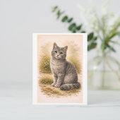 Vintage-Style Gray Cat Illustration Briefkaart (Staand voorkant)