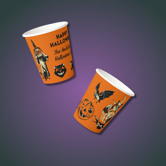 Vintage Style Halloween Graphics Orange and Black Papieren Bekers