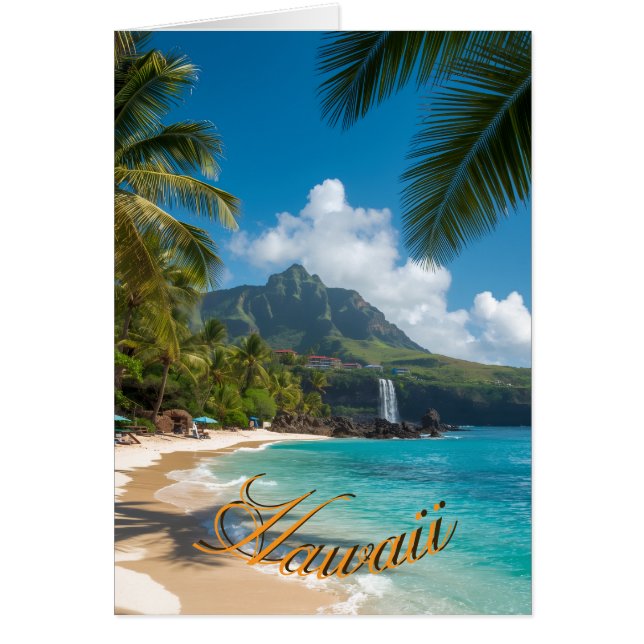 Vintage Style Hawaiian Blue Sea Palms Travel Card (Devant)