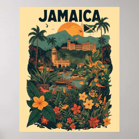 Vintage Style Jamaica Travel Illustration Poster (Voorkant)