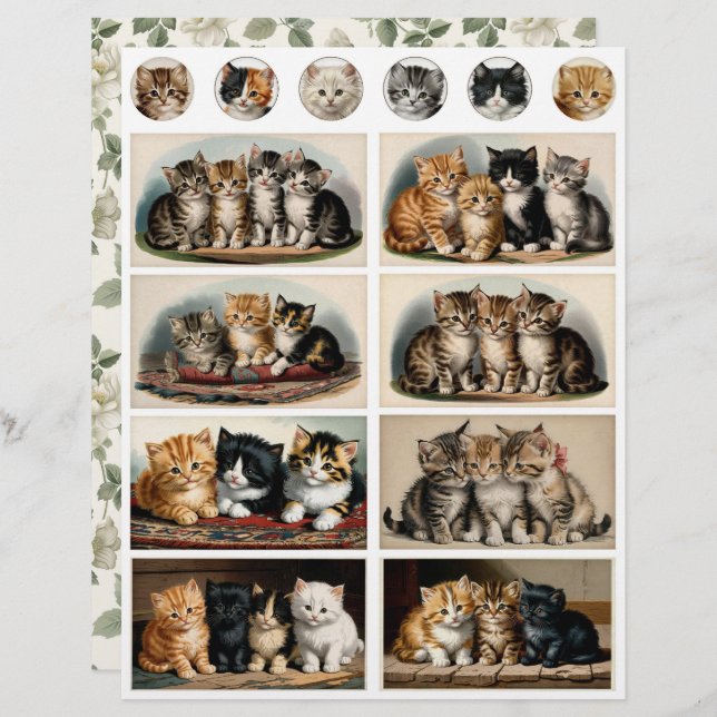 Vintage Style Kittens Ephemera Fussy Cuts (Voorkant / Achterkant)