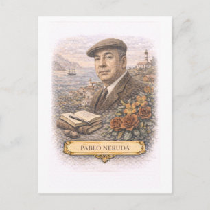 Vintage-Style Pablo Neruda Schrijver Postkaart