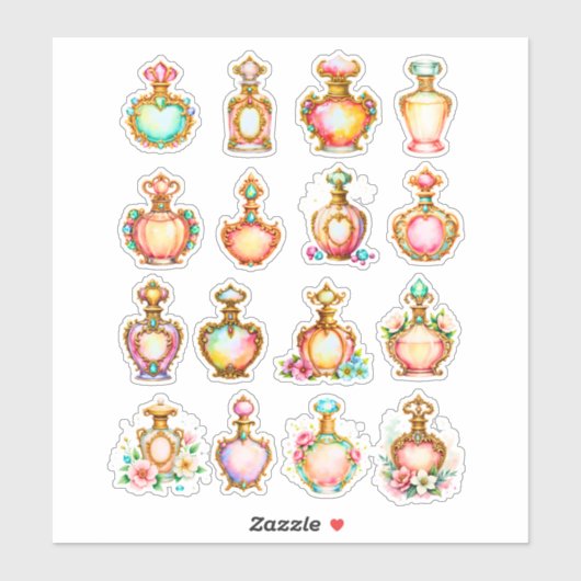 Vintage Style Perfume Bottle Sheet of Stickers (Feuille)