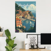 Vintage Style Portofino Genova Italy Poster (Thuiskantoor)