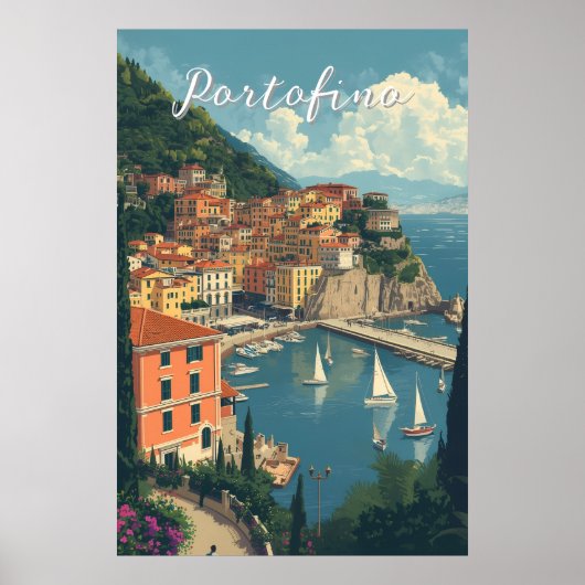 Vintage Style Portofino Genova Italy Poster (Voorkant)