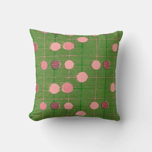 Vintage style rétro Pink Green Polka Coussin (Recto)