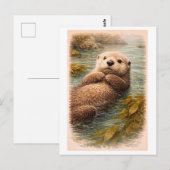 Vintage-Style Sea Otter Illustration Briefkaart (Voorkant / Achterkant)