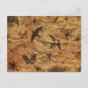 Vintage-Style Swallows, Butterflies, Flowers Briefkaart