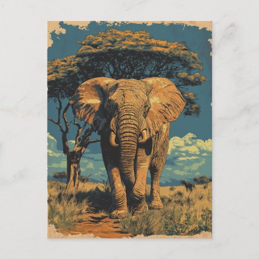 Vintage Südafrika Elefant In Der Savanne  Briefkaart (Voorkant)