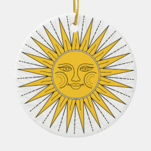 Vintage Sun, maan, wolken en sterren Keramisch Ornament