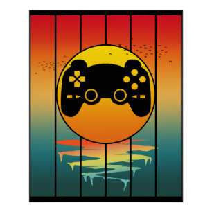 Vintage Sunset Gamer Gaming Computer Game Perfect Poster