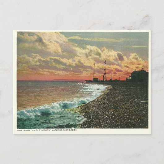 Vintage Sunset Mackinac Michigan Briefkaart (Voorkant)