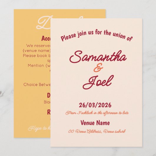 Vintage Sunset Retro Wedding Invitation Kaart (Voorkant / Achterkant)