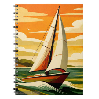 Vintage Sunset Sailboat Ocean Adventure Notitieboek