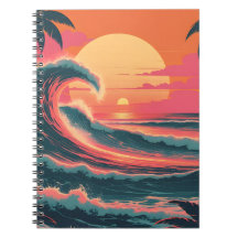 Vintage Sunset Wave | Retro Tropisch Notitieboek