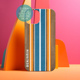 Vintage Surfboard Strepen - Aangepaste Naam iPhone 16 Hoesje