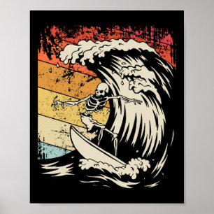 Vintage Surfing Skelet T-shirt Halloween Surfplank Poster