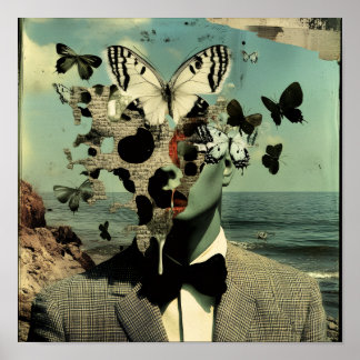Vintage Surrealistische Vlinderman Muurkunst Poste Poster