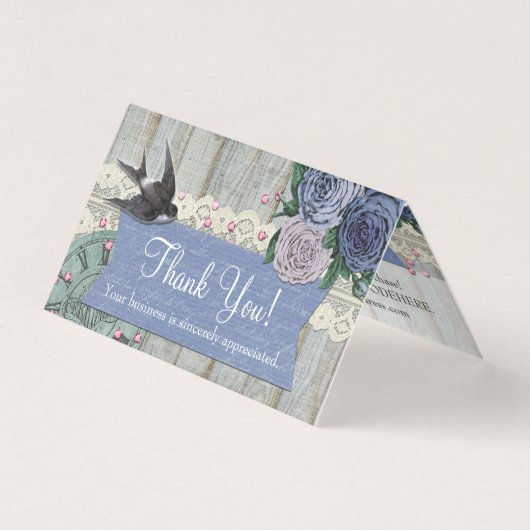 Vintage Swallow Bird Cobalt Shabby Carte de remerc (Front)