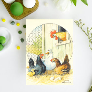 Vintage Swedish Easter Chicken Coop Jenny Nyström Feestdagenkaart