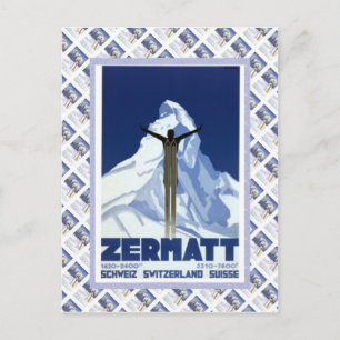 Vintage Swiss Raulway Poster, Zermatt Briefkaart