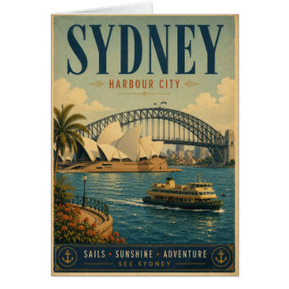 Vintage Sydney Harbour City Reisposter met Ope