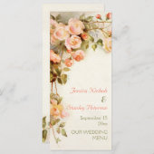 Vintage tableau romantique rose menu mariage (Devant / Derrière)
