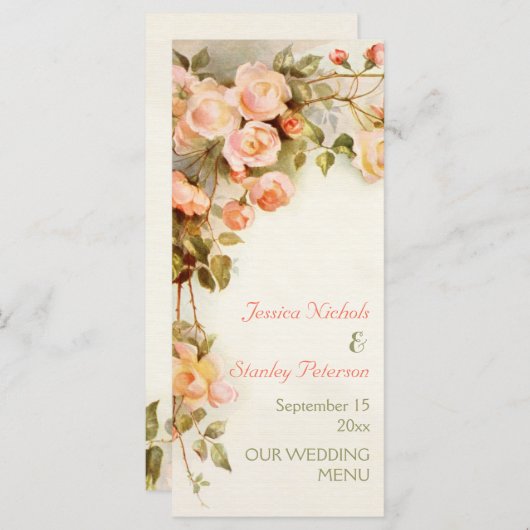 Vintage tableau romantique rose menu mariage (Devant / Derrière)