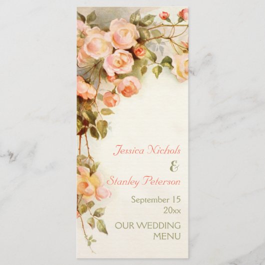 Vintage tableau romantique rose menu mariage (Devant)