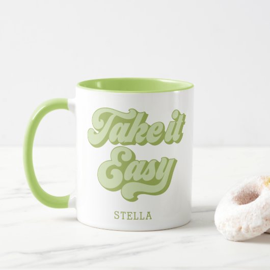 Vintage Take It Facile style rétro Mug (Avec donut)
