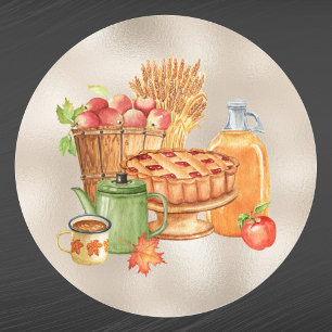 Vintage Tan Pie Apples Cider Wheat Thanksgiving Ronde Sticker