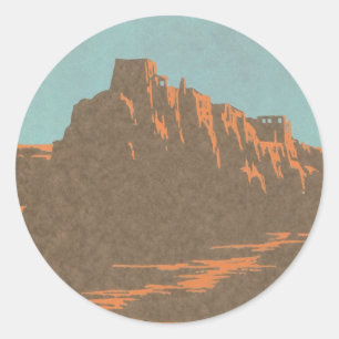 Vintage Taos Pueblo's New Mexico, Reisposter Kunst Ronde Sticker