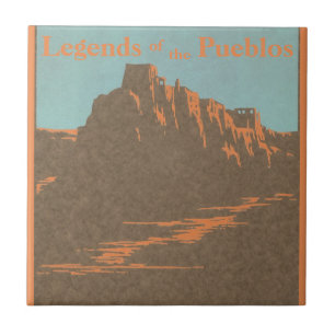 Vintage Taos Pueblo's New Mexico, Reisposter Kunst Tegeltje