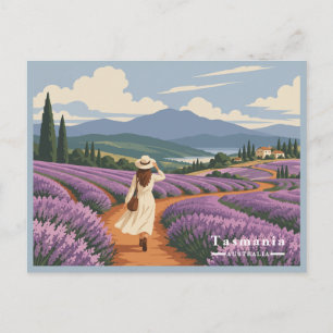 Vintage Tasmanië Lavendel Meisje Reizen Feestdagenkaart